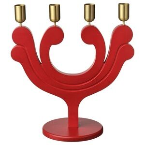 IKEA VINTERFINT Elegant Red Candle Holder for 4 Candles 11", Wood BRAND NEW
